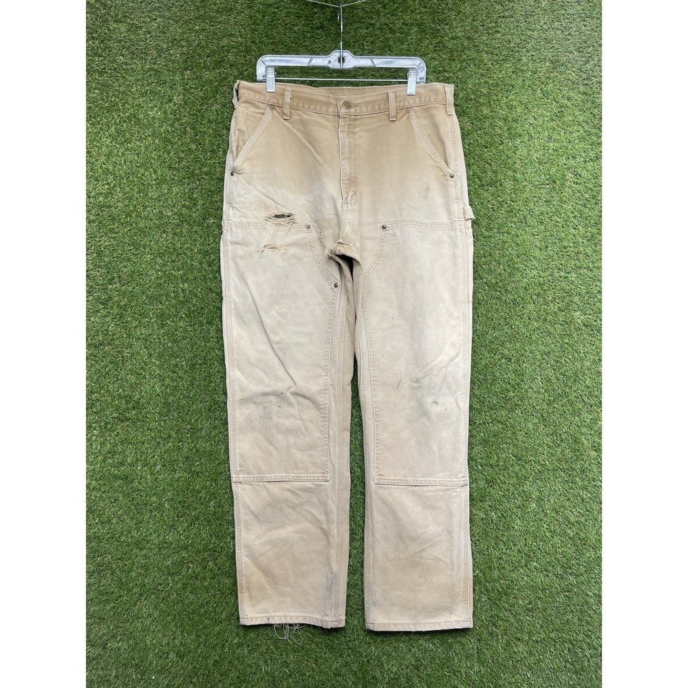 Carhartt Double Knee Pants Mens 34x32 Duck Canvas Workwear Carpenter B01 BRN